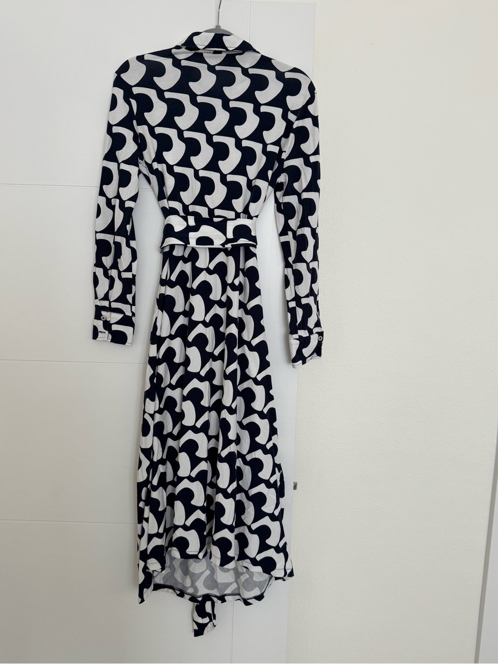 Boden Laura Jersey Midi Shirt Dress SIZE 8 L Navy White Belted Comfort - Picture 6 of 9